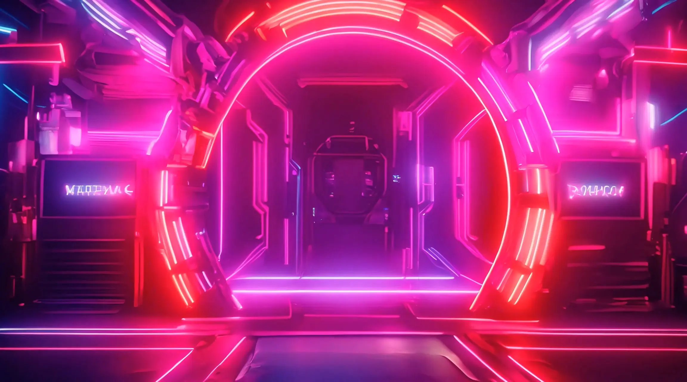 Digital Neon Sci-Fi Corridor Loopable Backdrop Video